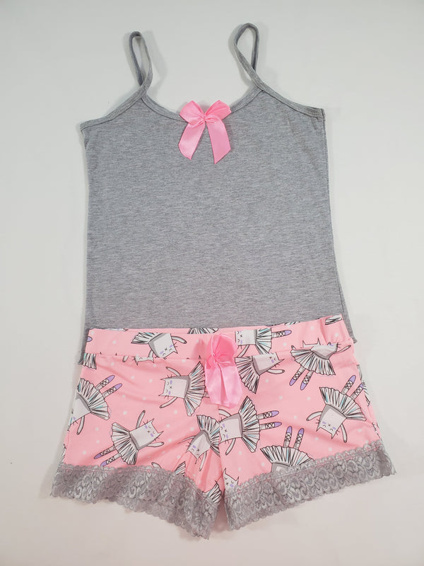 Women's Pijama set pink tutu shorts ballerina theme gray blouse - Princess Pajamas