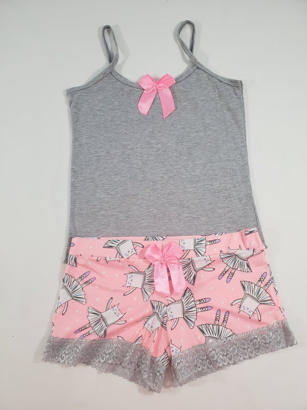 Women's Pijama set pink tutu shorts ballerina theme gray blouse - Princess Pajamas