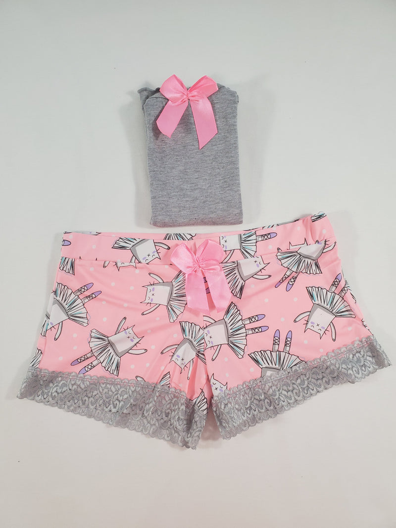 Women's Pijama set pink tutu shorts ballerina theme gray blouse - Princess Pajamas