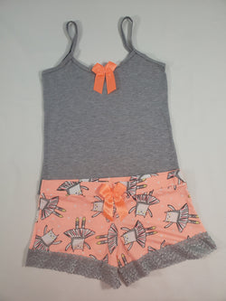 Women's Pijama set orange tutu shorts ballerina theme gray blouse - Princess Pajamas