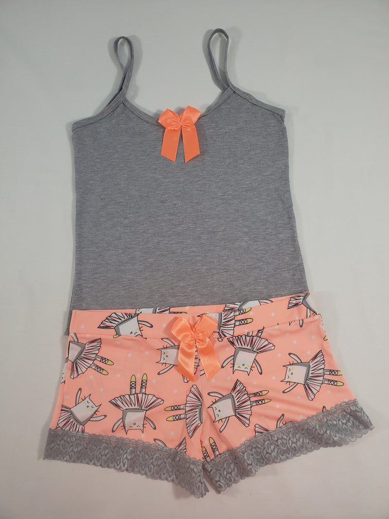 Women's Pijama set orange tutu shorts ballerina theme gray blouse - Princess Pajamas