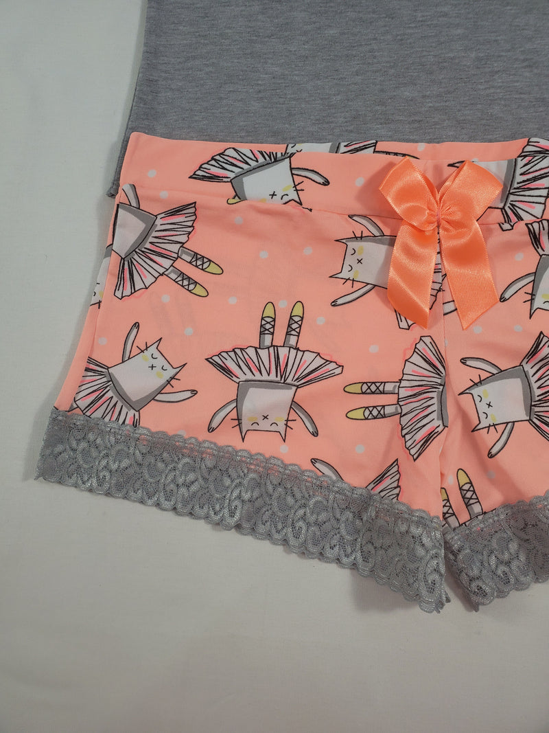 Women's Pijama set orange tutu shorts ballerina theme gray blouse - Princess Pajamas