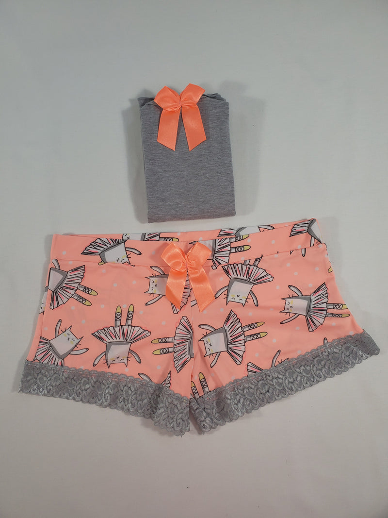 Women's Pijama set orange tutu shorts ballerina theme gray blouse - Princess Pajamas