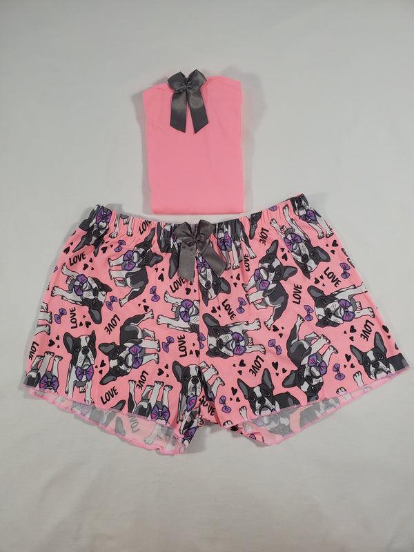 Women's Pajama set pink shorts puppies theme pink blouse - Princess Pajamas