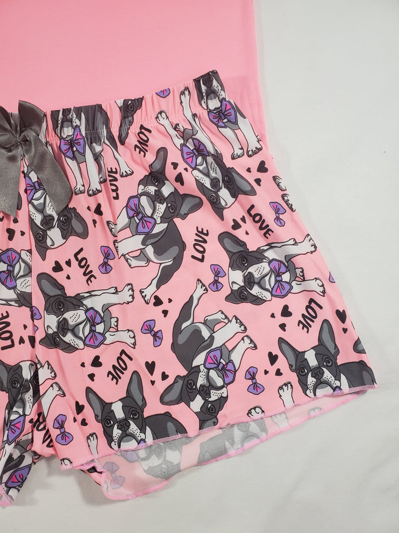 Women's Pajama set pink shorts puppies theme pink blouse - Princess Pajamas