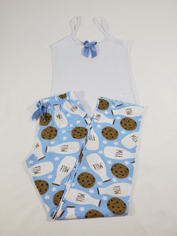 Women's Classic pajama set blue pants milk and cookies theme white blouse - Princess Pajamas