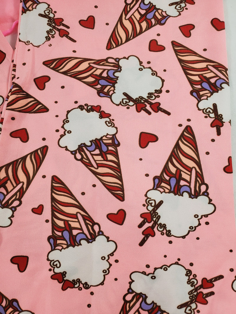 Women's Classic pajama set pink pants ice cream cones & hearts theme pink blouse - Princess Pajamas