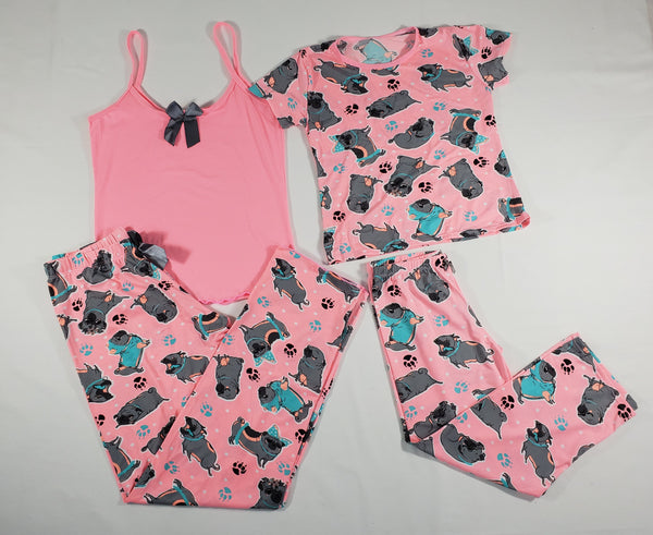 Women's 2-piece each Mother Daughter sets pink pajamas with puppies - Princess Pajamas