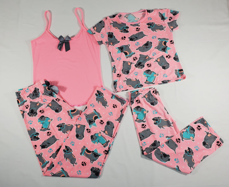 Women's 2-piece each Mother Daughter sets pink pajamas with puppies - Princess Pajamas