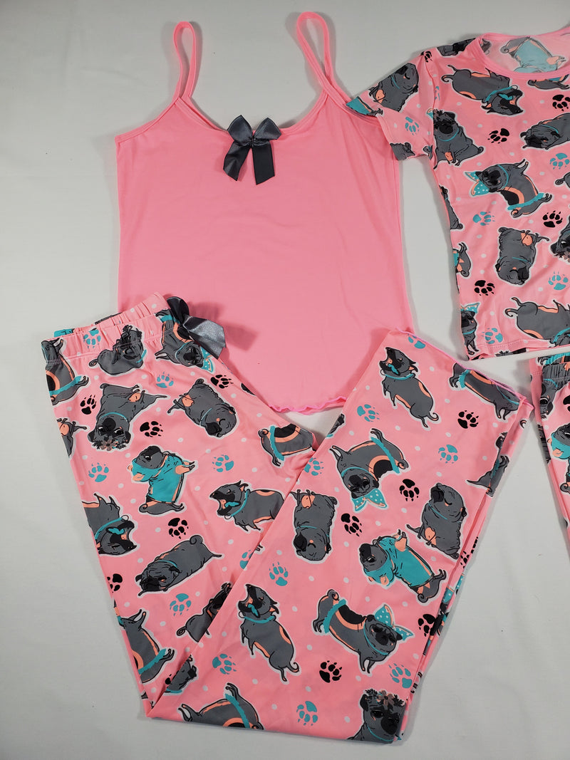 Women's 2-piece each Mother Daughter sets pink pajamas with puppies - Princess Pajamas