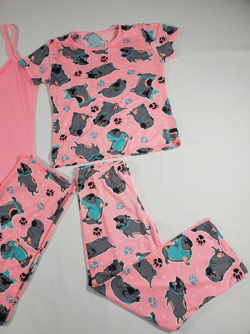 Women's 2-piece each Mother Daughter sets pink pajamas with puppies - Princess Pajamas