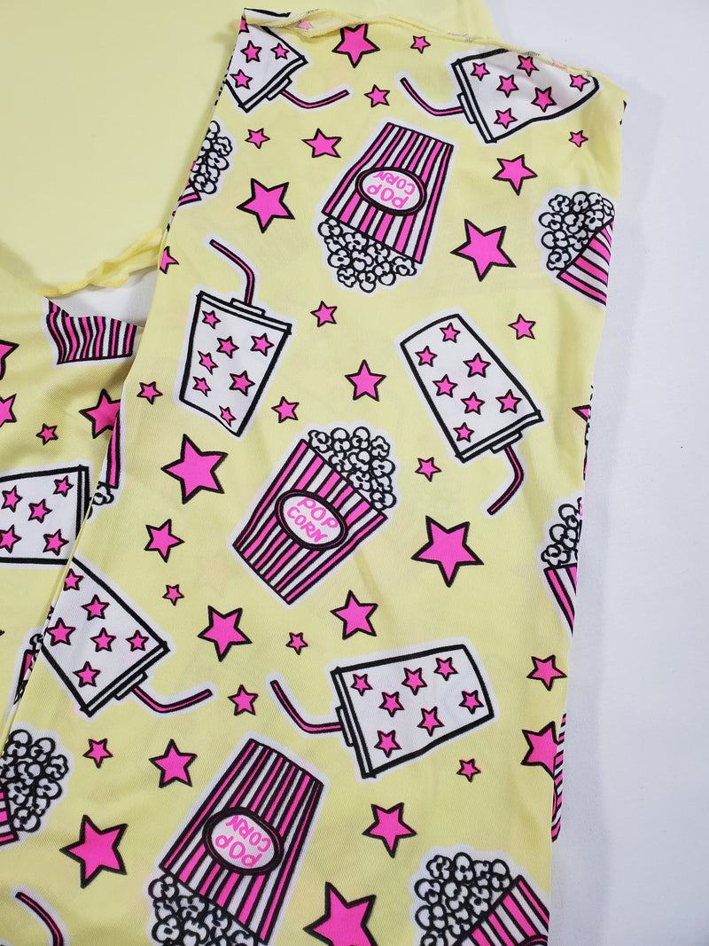 Women's Pajama set yellow pants stars and popcorn theme yellow blouse - Princess Pajamas