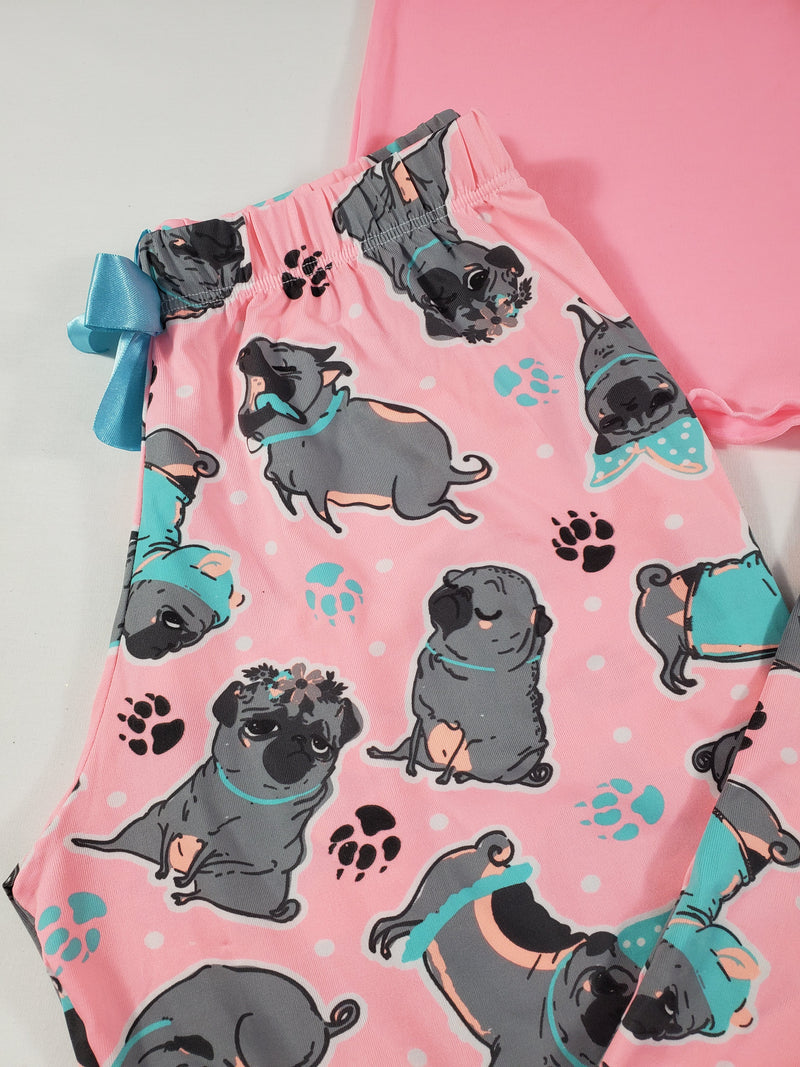 Women's Pajama set pink pants puppies theme pink blouse - Princess Pajamas