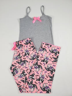 Women's Pajama set pink pants puppies and love theme gray blouse - Princess Pajamas