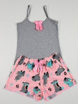 Pink Classic Women's pajamas shorts puppies theme gray blouse - Princess Pajamas